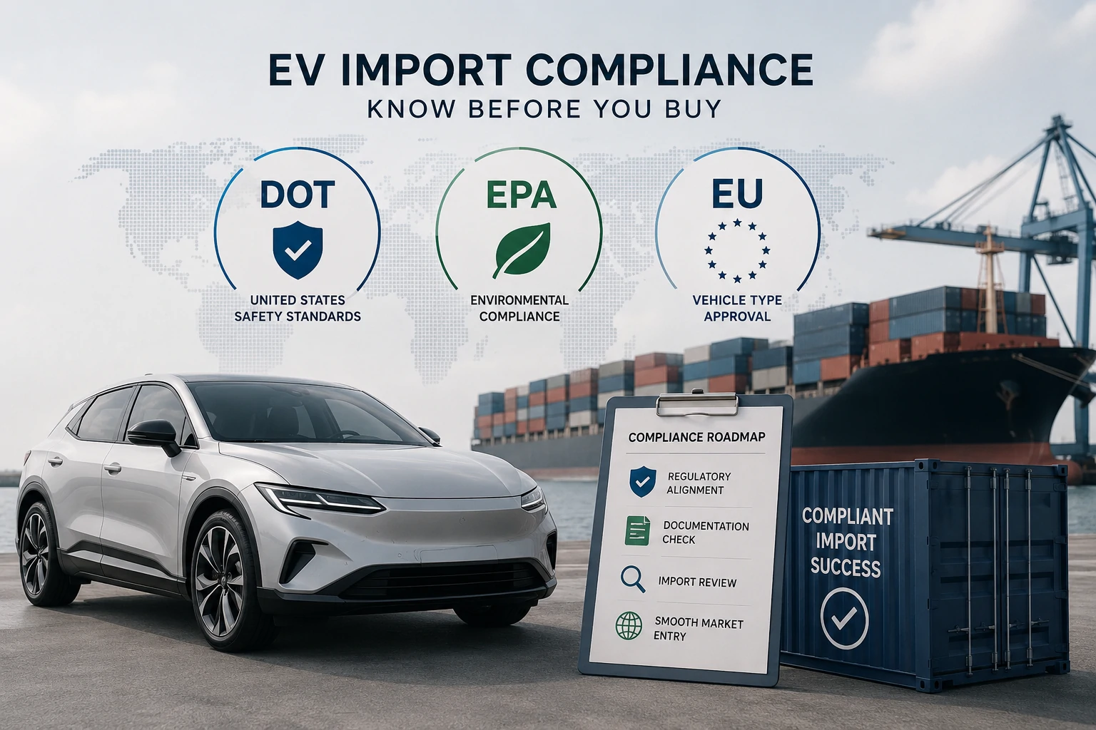 Normes DOT, EPA et UE : ce que les importateurs de véhicules électriques doivent savoir avant d'acheter